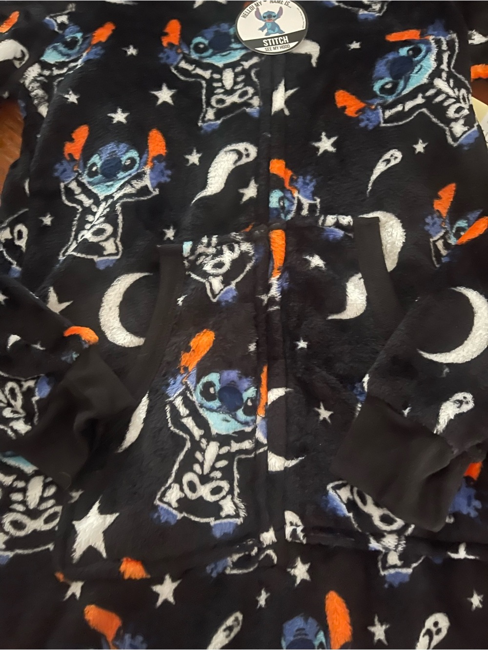 Disney Black & Blue Stitch Hooded Fleece Pajama Set with Stars - Picture 2 of 5